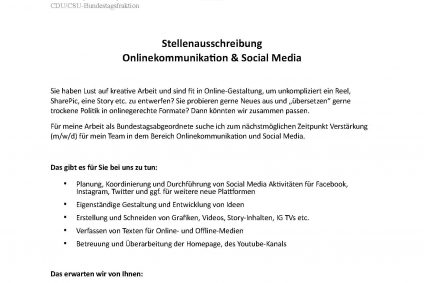 Stellenausschreibung von Julia Klöckner MdB